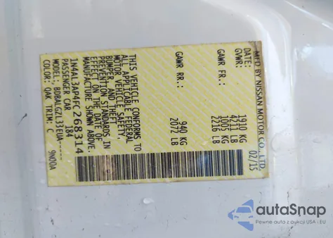 2015 Nissan Altima 2.5/2.5 S/2.5 Sl/2.5 Sv from USA, damaged, VIN 1N4AL3AP4FC268314